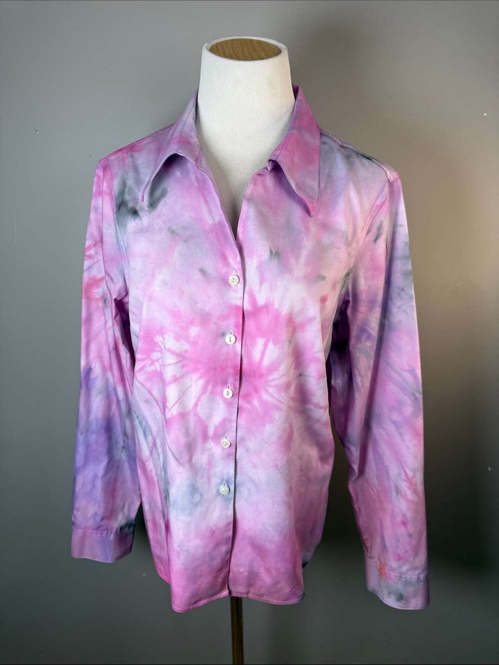 Tie-Dye Button-Up Shirt - Pink & Purple